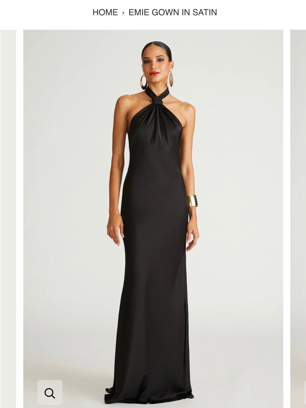Halston Heritage Black Satin Halter Maxi Gown